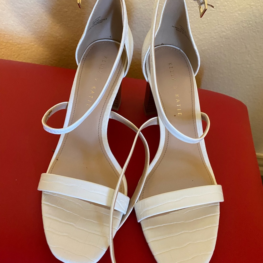 Kelly and Katie white heel sandals